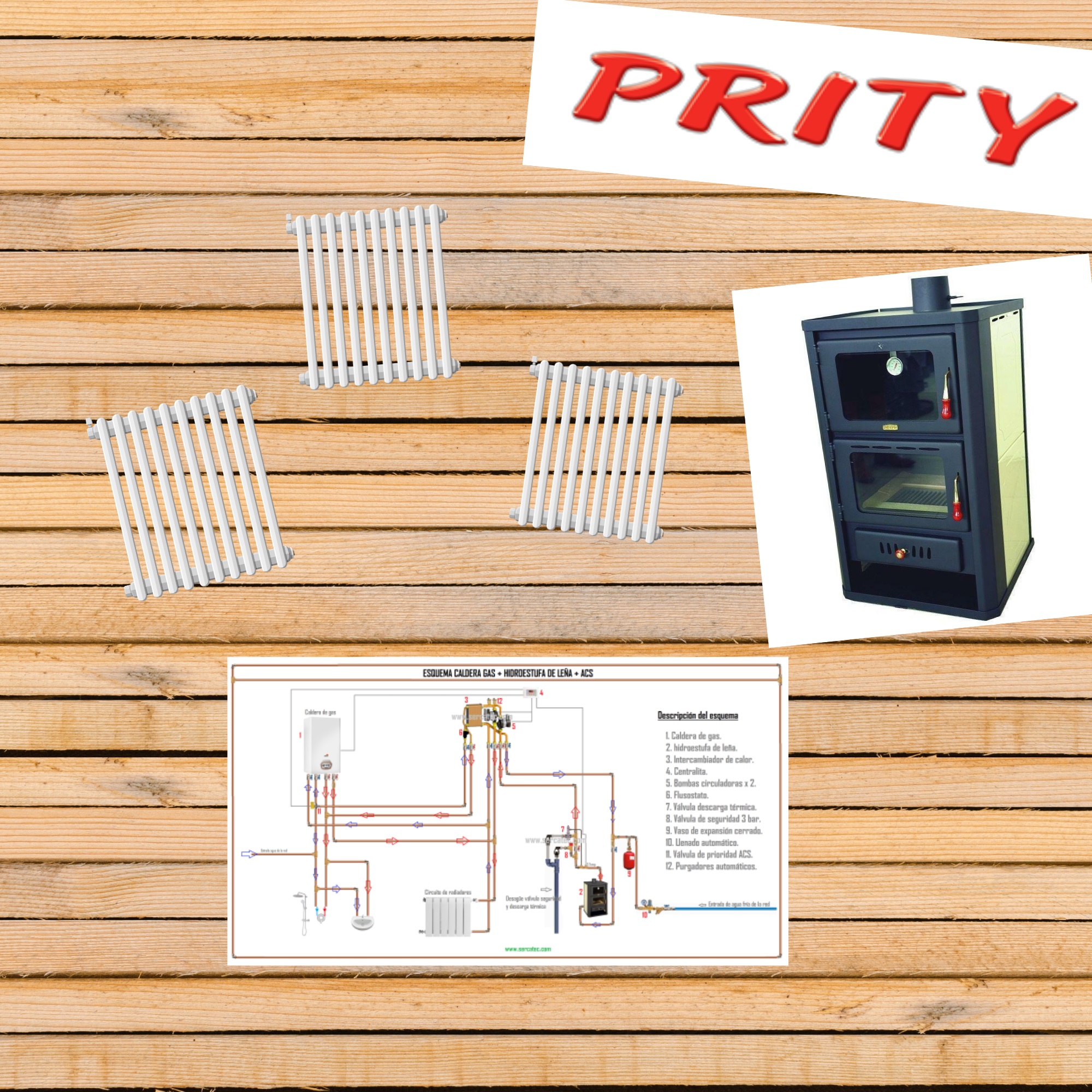 estufas de leña economicas prity para conectar a radiadores