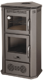 ESTUFA DE LEÑA CON HORNO MODELO CANTO 9 KW (80 M2) CON VENTILADORES